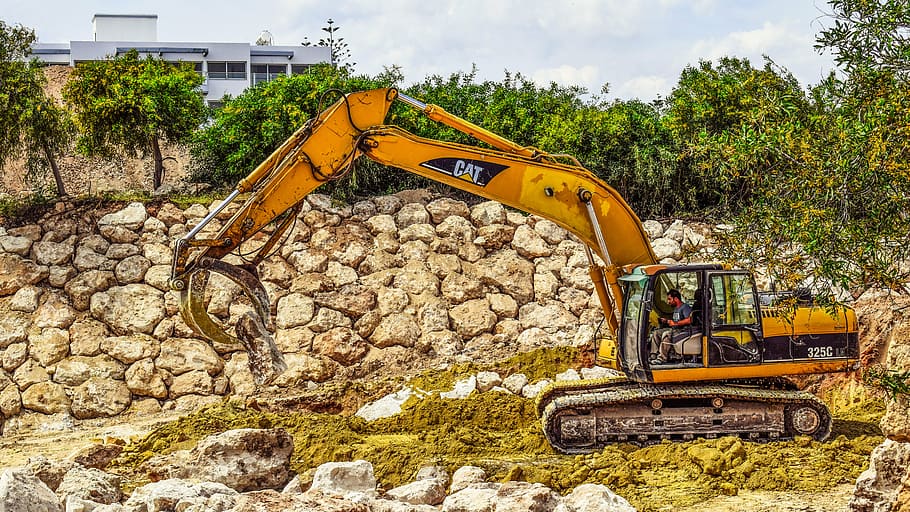 heavy machine, excavator, yellow, machinery, construction, hydraulic HD wallpaper