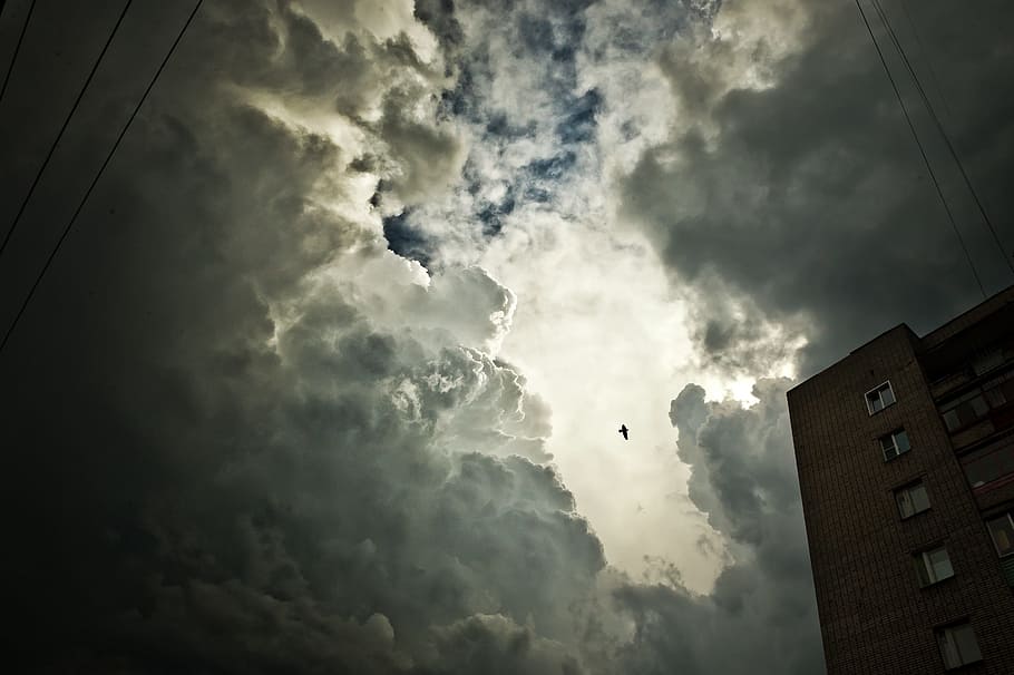 nature, sky, clouds, power, electrical, lines, architecture HD wallpaper