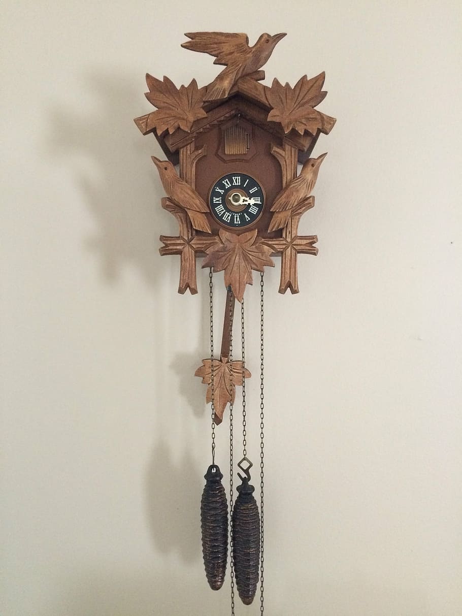 clock, wall, time clock, vintage, cuckoo, cuckoo clock, carved HD wallpaper