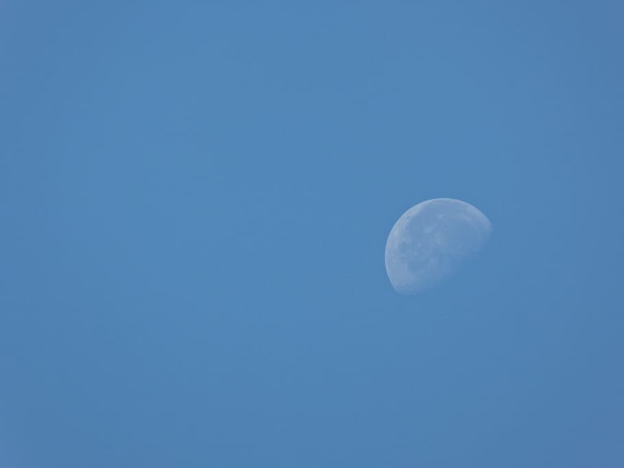 moon, sky, half moon, blue, lunar, celestial, space, astronomy HD wallpaper