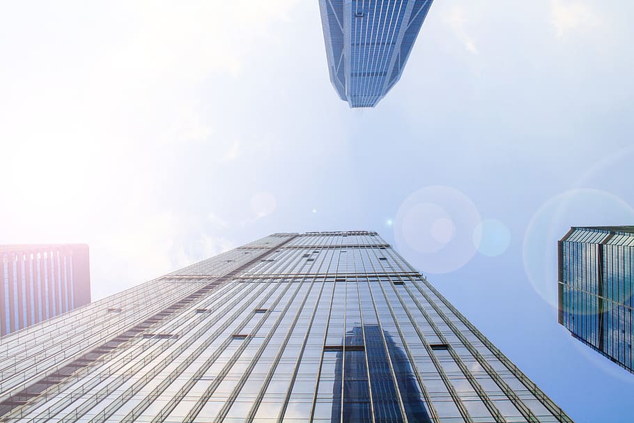 worm's eyeview of building during daytime, skyscraper, business HD wallpaper