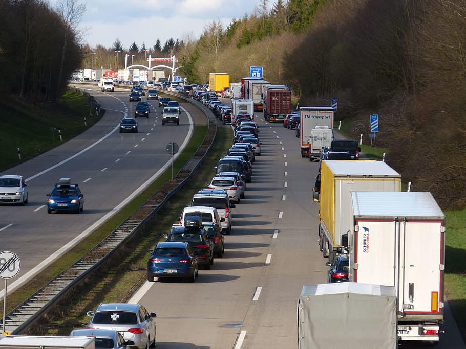 highway, jam, traffic, vehicles, pkw, road, truck, drive, remote traffic HD wallpaper