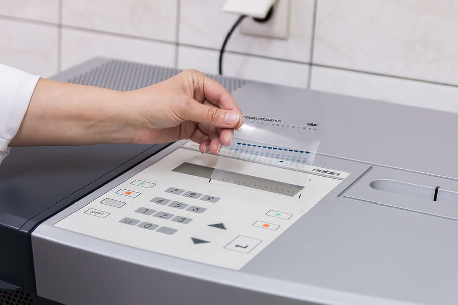 person holding paper beside machine, laboratory, analysis, diagnostics HD wallpaper
