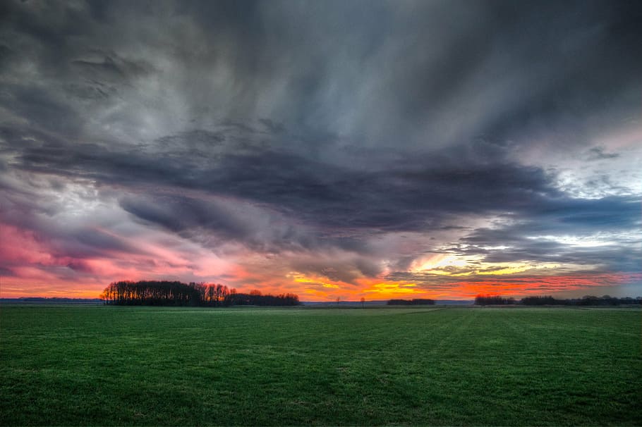 clouds, cloudy, countryside, dark clouds, Dark Sky, dawn, dusk HD wallpaper