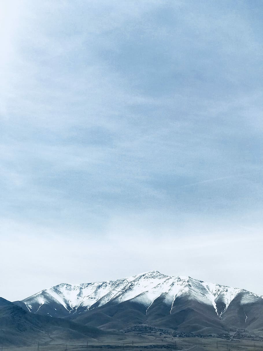 mountain covered with snow, mountain covered by snow under white clouds at daytime HD wallpaper