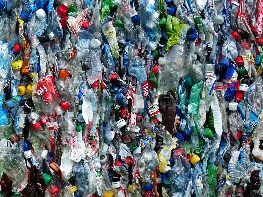 assorted-color plastic bottle lot, plastic bottles, recycling