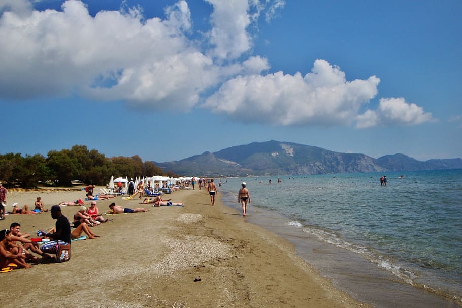 zakynthos, island, beach, sea, sand, holidays, summer, laganas beach, HD wallpaper