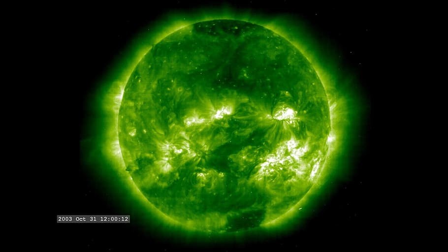 green planet digital wallpaper, sun, solar flare, uv, uv light