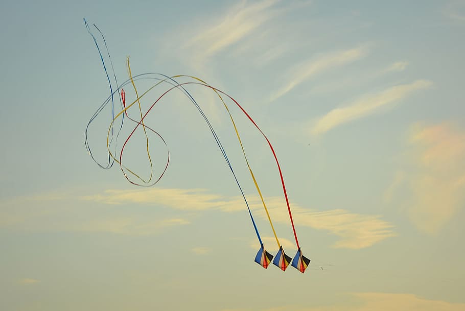 wind kite, blue sky, air, clouds, cloud - sky, no people, nature HD wallpaper