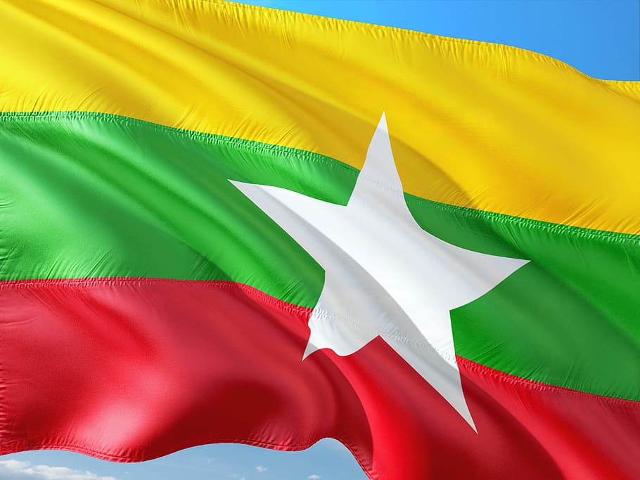 international, flag, myanmar, south east asia, patriotism, red, HD wallpaper