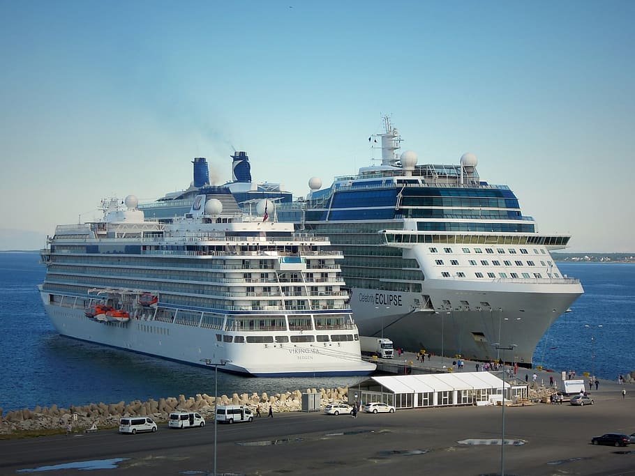ship, shipping, two, sea, blue, port, city, landscape, vessel HD wallpaper