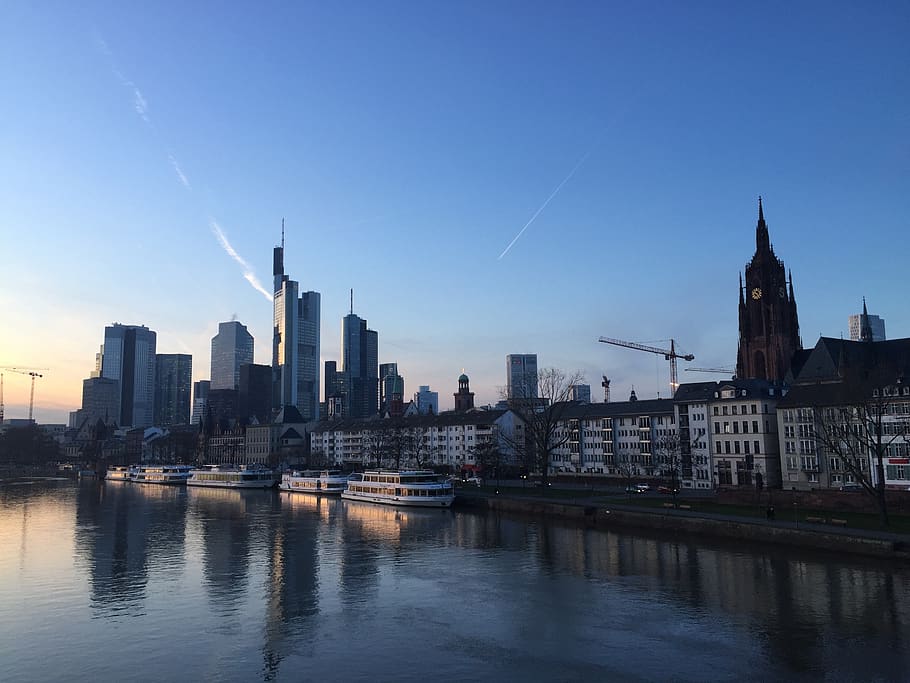 frankfurt, main, river, skyline, frankfurt am main germany, HD wallpaper