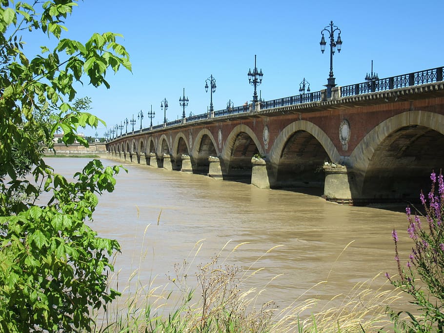 perspective, bridge, stone bridge, bordeaux, river, architecture HD wallpaper
