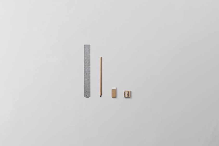 ruler, pencil, and erasers, sharpener, tools, measurement, architect, HD wallpaper