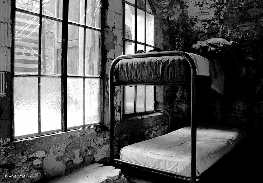dormitory, black, white, housing, window, indoors, abandoned HD wallpaper