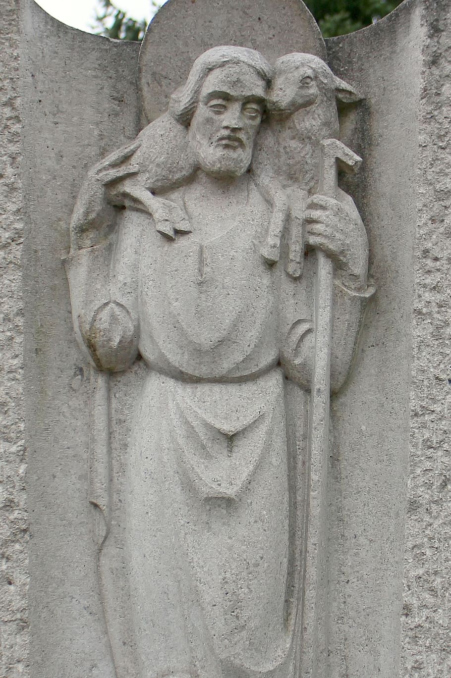 saint christophorus, relief, statue, figure, stone, stone sculpture, HD wallpaper