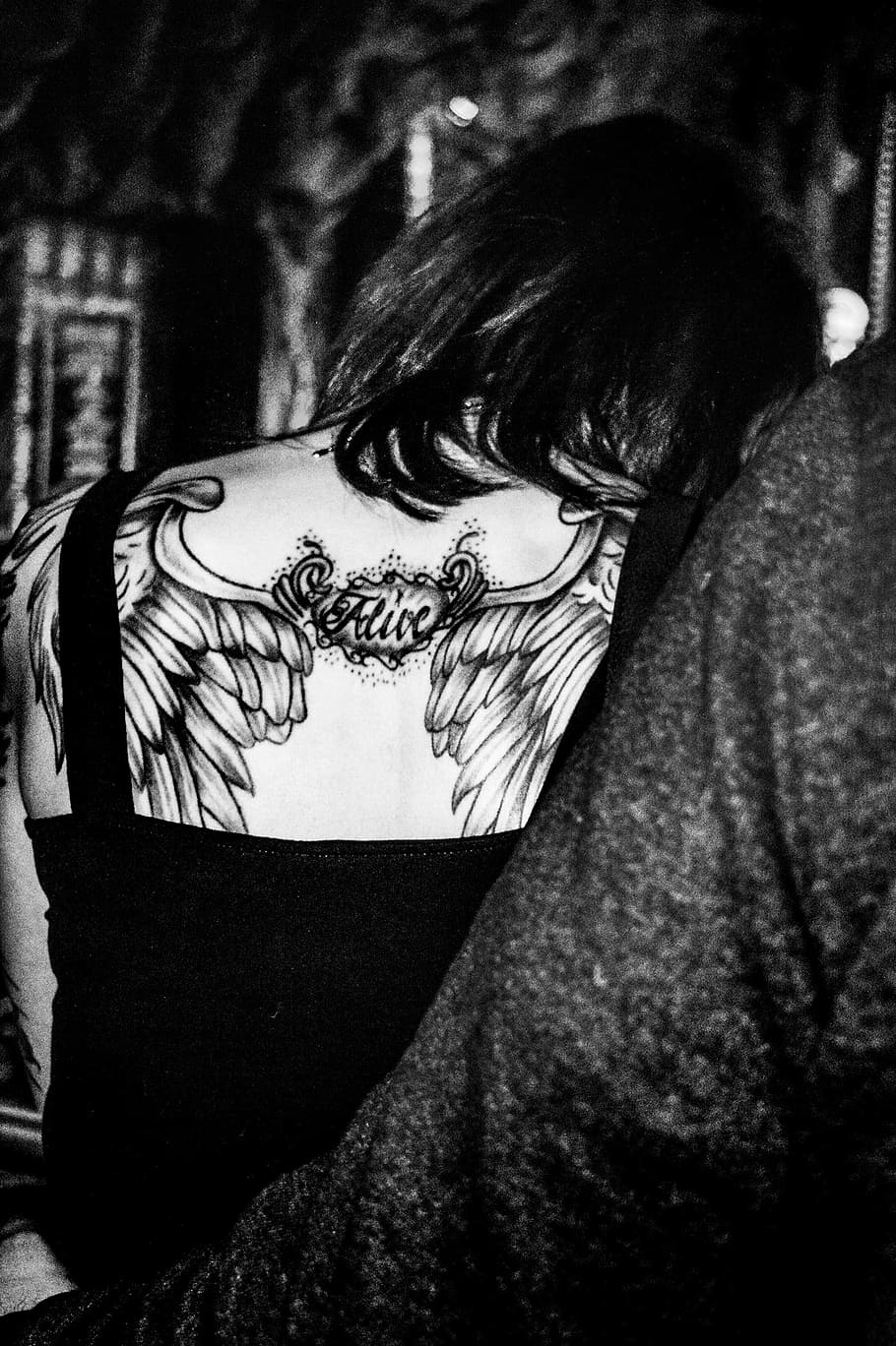 HD wallpaper: tattoo, wing, girl, back, black And White, people, one Person  | Wallpaper Flare