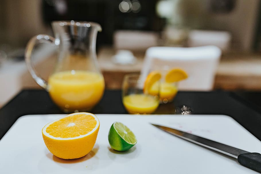 Morning work with a freshly squeezed citrus juice, breakfast HD wallpaper