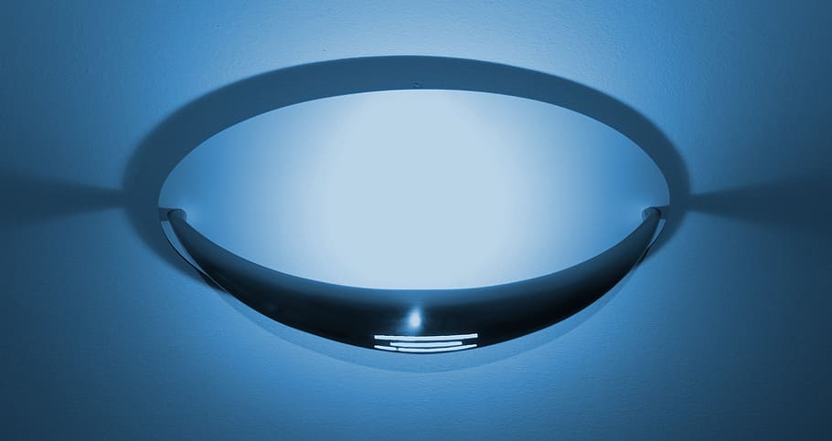 lamp, light, electric, modern, neon light, blue, geometric shape HD wallpaper