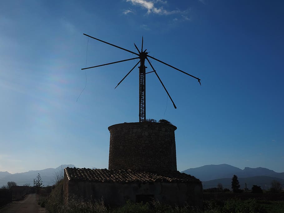 windmill, old, lapsed, ruin, mallorca, muro, wind energy, wing HD wallpaper