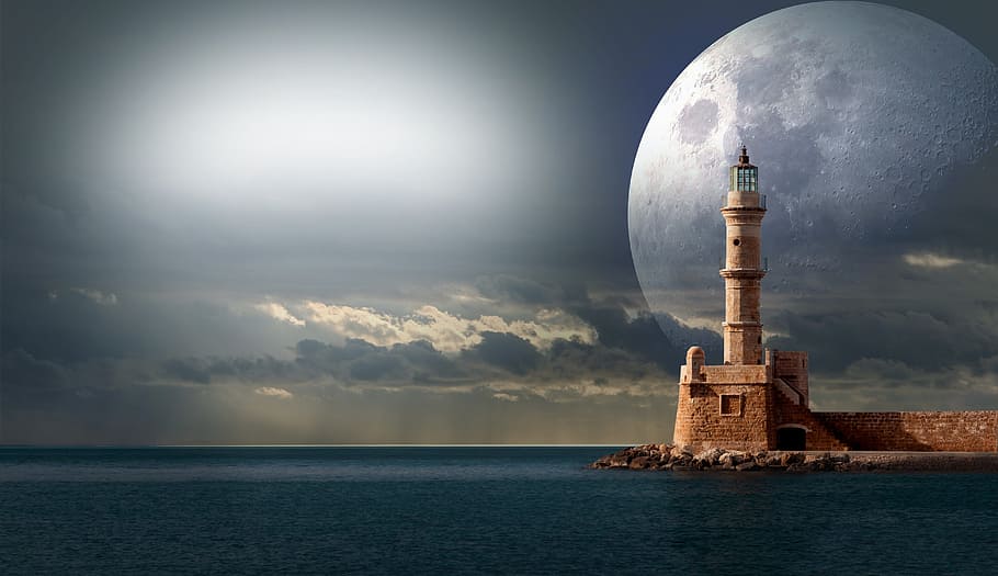 brown concrete tower near sea painting, signal, lighthouse, science, HD wallpaper