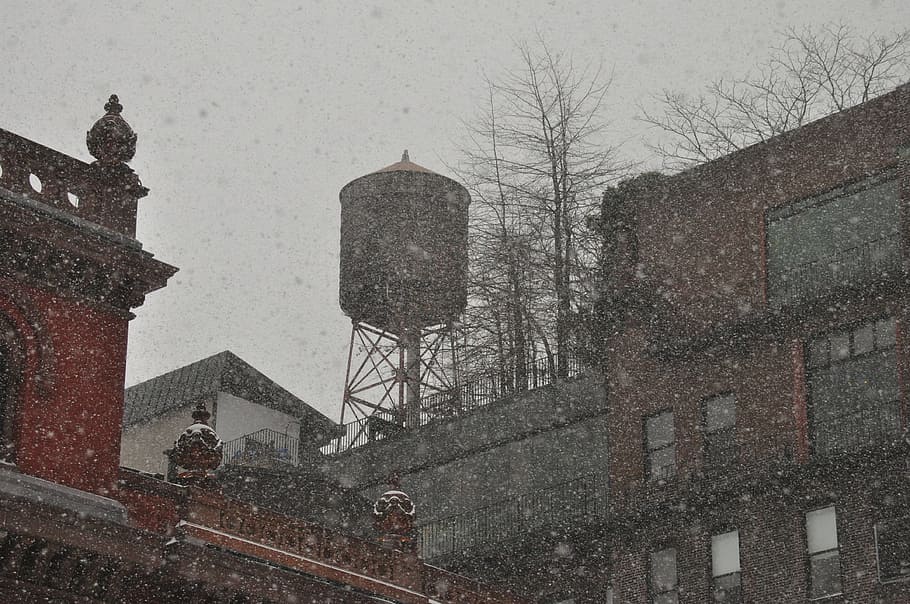 Water Tower, Snow, Snowy, Cold, Weather, winter, frost, nyc, HD wallpaper
