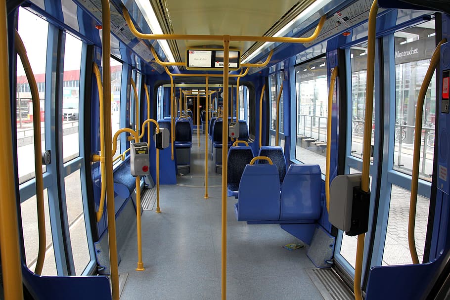 yellow and blue bus seat, Inside, Interior, Seats, mass transit HD wallpaper