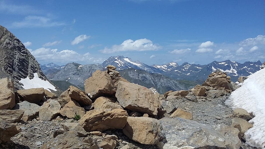 mountain, rock, sky, nature, mountain Peak, snow, outdoors HD wallpaper