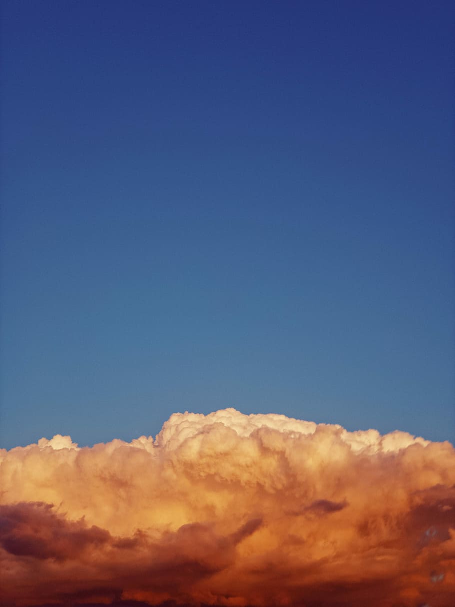 brown clouds and clear sky, clouds, sunset, cloudscape, orange HD wallpaper