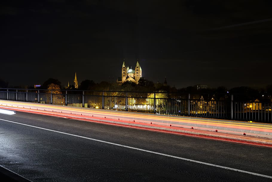speyer, dom, night, bridge, lighting, landmark, places of interest HD wallpaper