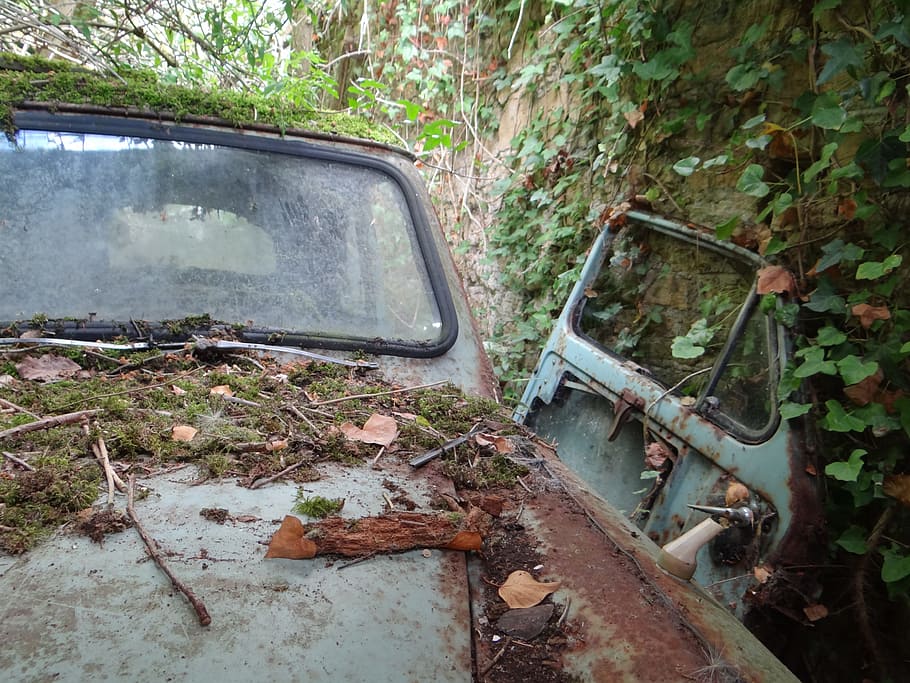 oldtimer, garage fund, auto, classic, abandoned, damaged, obsolete HD wallpaper