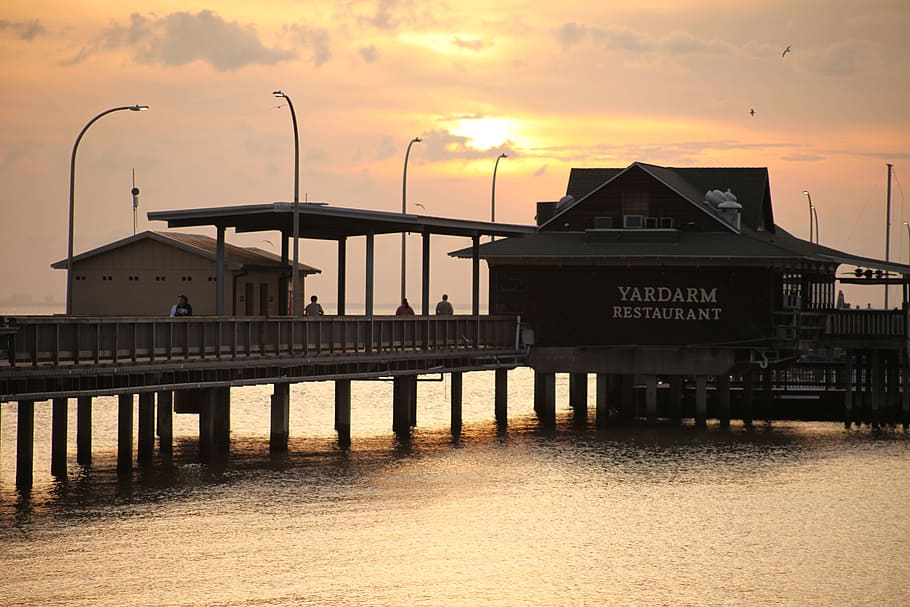 Pier, Sunset, Ocean, Dusk, Twilight, romantic, harbor, bridge - Man Made Structure HD wallpaper