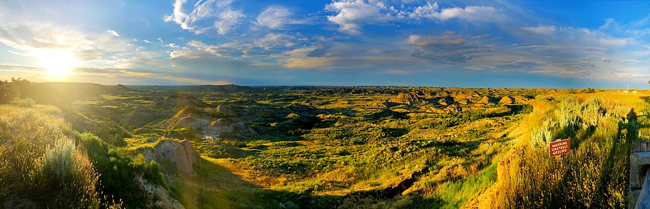 sky, panorama, view, landscape, clouds, scenic, sun, evening HD wallpaper