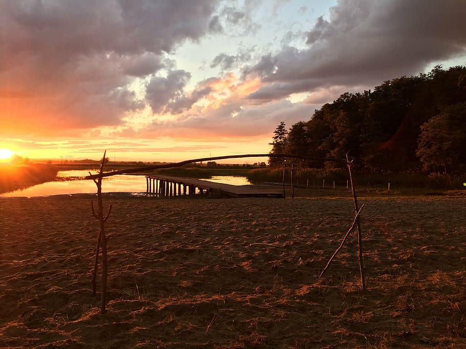 drzecin, beach, lake, sunset, sky, cloud - sky, beauty in nature HD wallpaper