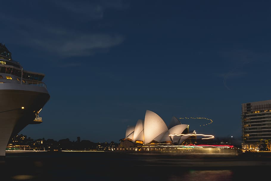 Opera house landmark, Sydney Opera House, Australia, night, dark HD wallpaper