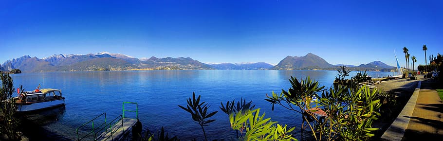 lake, major, panorama, water, blue, sky, scenics - nature, panoramic HD wallpaper
