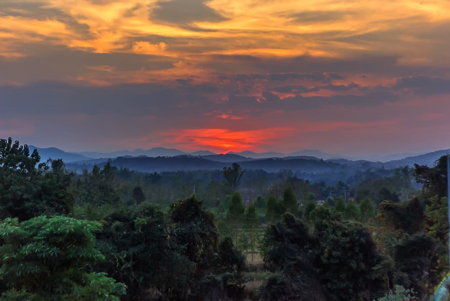 Scenic View of Mountains During Sunset, beautiful, clouds, dawn HD wallpaper