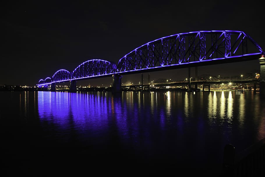 Bridge over the Water at night in Louisville, Kentucky, photos