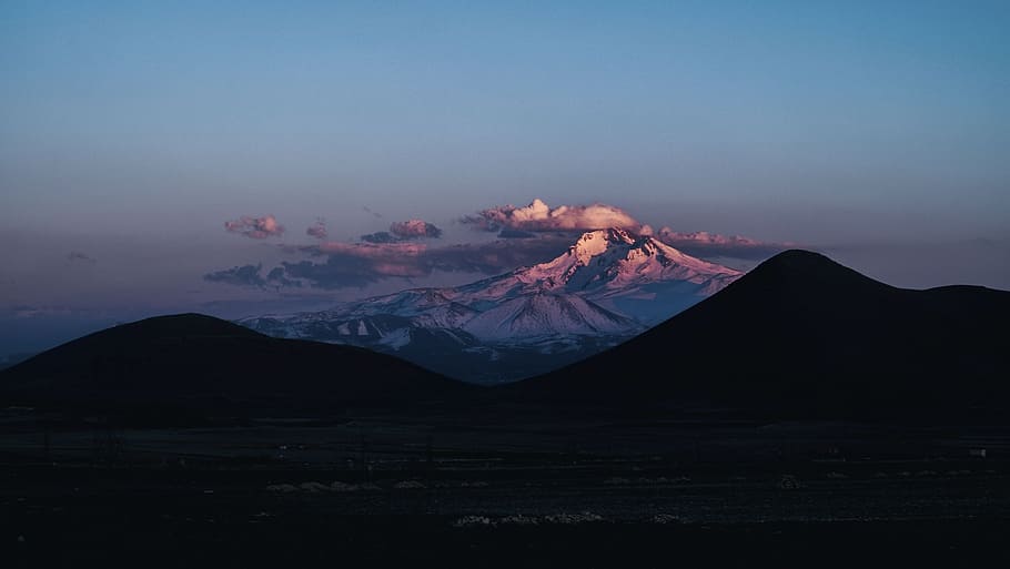nature, landscape, mountain, shadow, silhouette, clouds, sky HD wallpaper