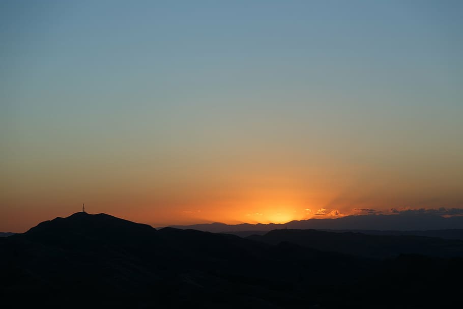 sunset photography, mountain, silhouette, golden, hour, dusk HD wallpaper