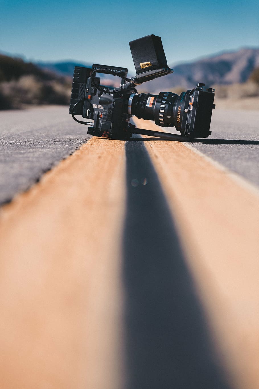 black video recorder on road, red, camera, street, nature, production HD wallpaper