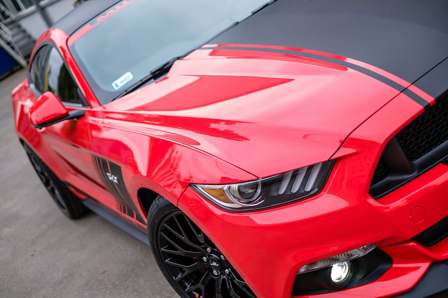 red Ford Mustang GT, usa, car, auto, transport, design, transportation