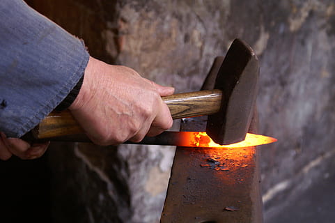 blacksmith holding hammer, forge, craft, hot, form, iron, blacksmithing HD wallpaper
