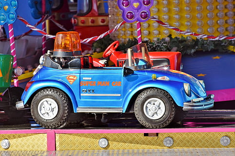 unoccupied blue ride-on toy car, carousel, auto, vw, beetle HD wallpaper