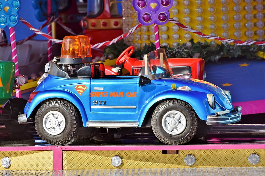 unoccupied blue ride-on toy car, carousel, auto, vw, beetle HD wallpaper