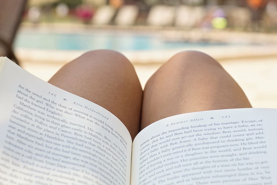book page, pool, reading, beach, vacation, resort, summer, swimming HD wallpaper