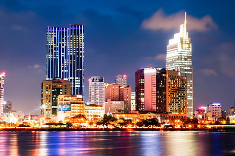 lighted buildings digital wallpaper, saigon, exposure, wave HD wallpaper