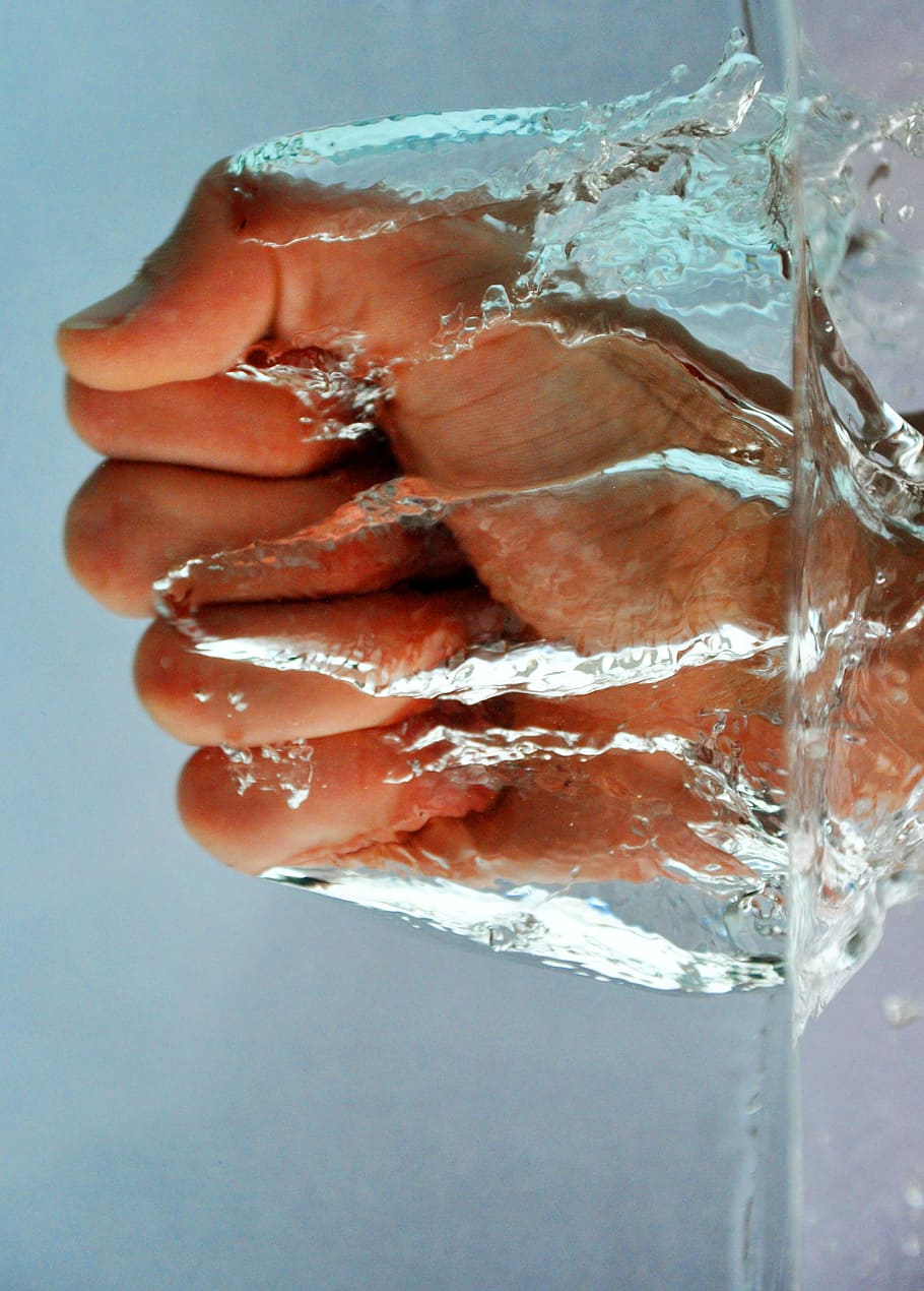 person's right hand, fist, punch, water, splash, wall, power HD wallpaper