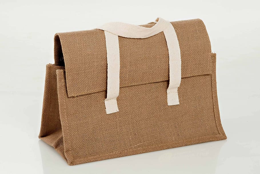 brown and white canvas handbag on white surface, burlap, casket HD wallpaper