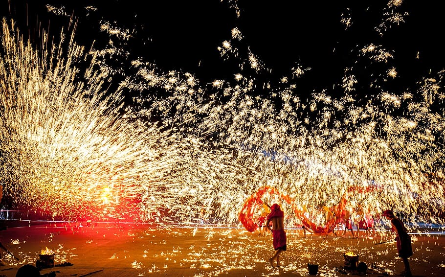 festival, fireworks, taiwan, nantou, chongqing, fire dragon